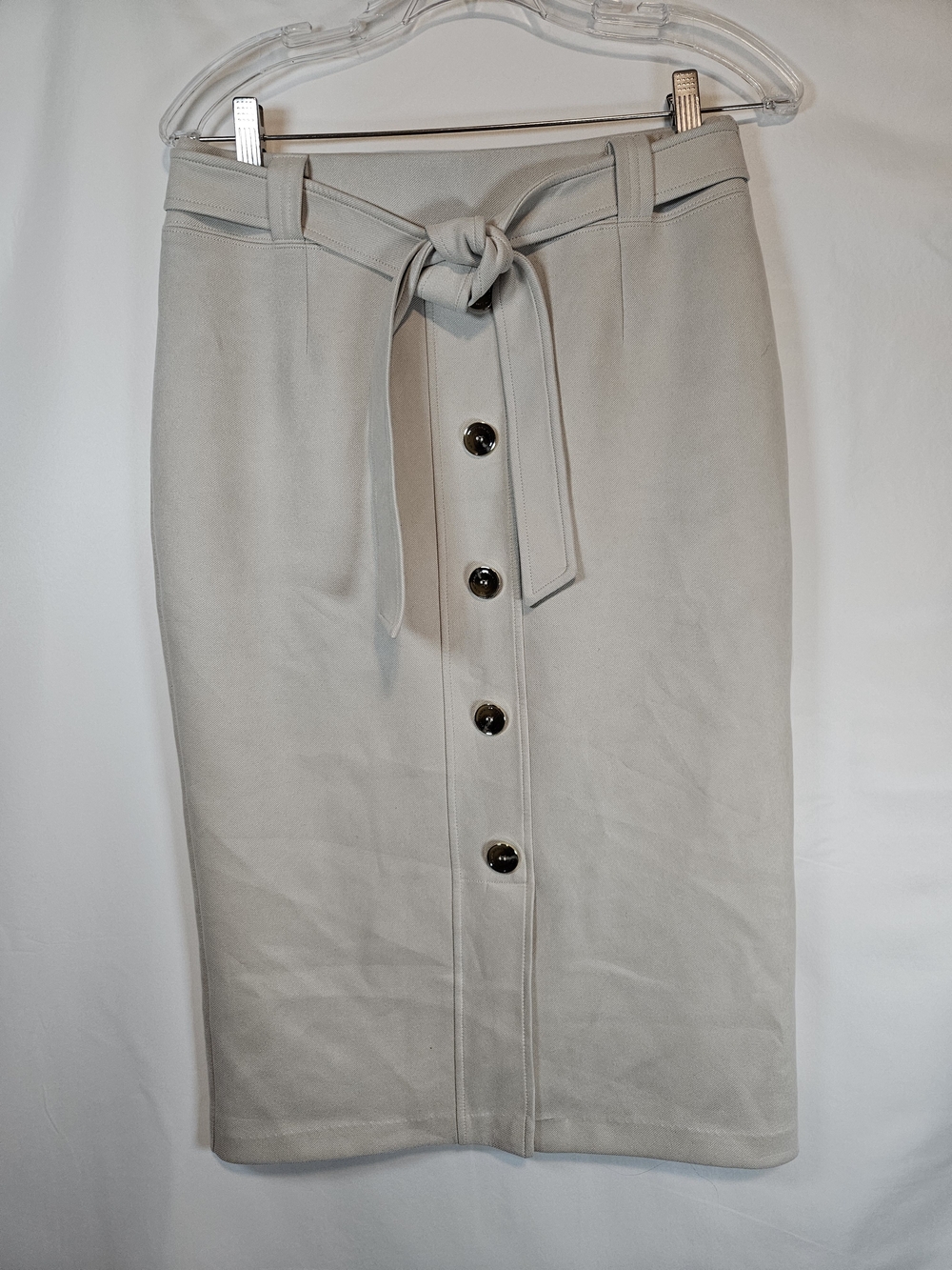 Andrew Marc Beige Button-Front Tie Belt Pencil Skirt
